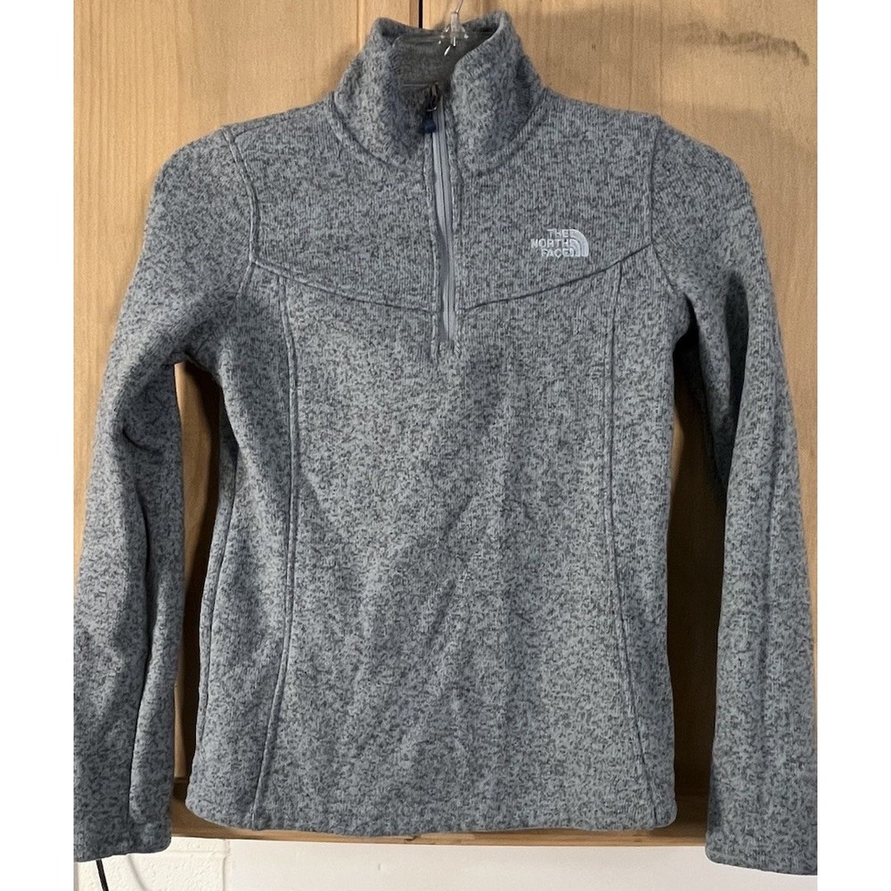 The North Face Quarter Zip Pullover Womens Small Grey‎ Heathered Fleece Sweater